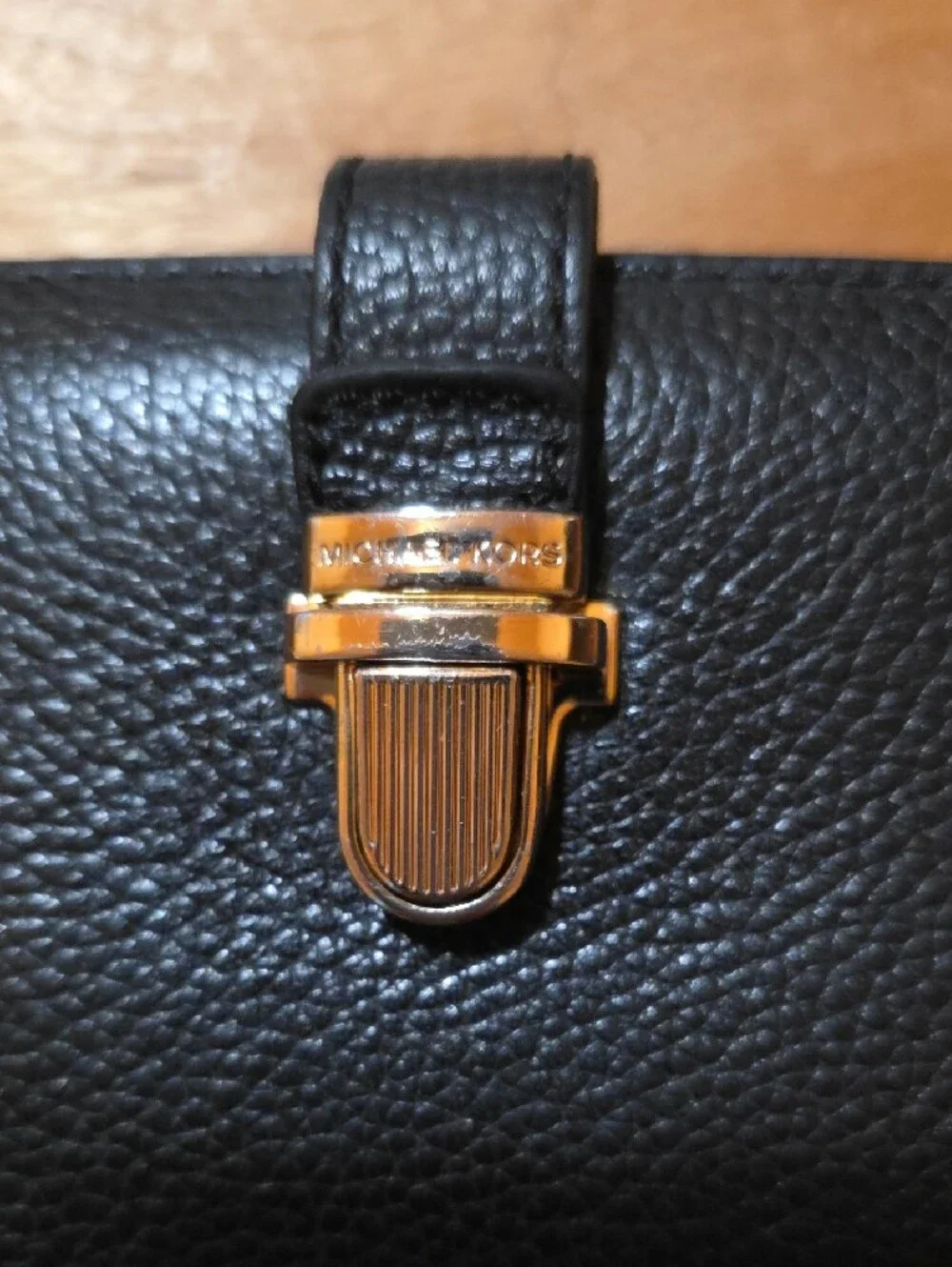 Michael Kors Pebbled Leather Accordion Wallet Black Gold Hardware